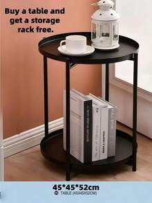 Small 2-Tier Nordic Round Table, Wrought Iron Coffee Side Table, Non-Slip Raised Tray Edge, Sturdy Iron Frame Sofa End Table, Ideal For Bedroom, Living Room & Apartment Decor, Free Storage Rack Included - Multicolor - View 14
