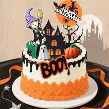 Halloween Cake Decorations Witch Ghost Haunted House Cake Toppers Witch Cake Toppers Pumpkin Cake Decorations Halloween Party Supplies - Multicolor - View 7
