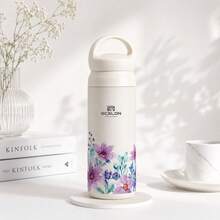 1 pieza SCALON Vaso térmico de gran capacidad 17oz/500ml con diseño floral colorido, vaso portátil a prueba de fugas con aislamiento al vacío - Patrón de flores frescas y lindas, acero inoxidable 304, adecuado para escuela, oficina, gimnasio, exterior, hogar y talla grande, aislamiento duradero, asa portátil, regalo de cumpleaños perfecto para familia, amigos, novio/novia, botella de agua, vaso de agua, vaso térmico, taza de viaje, vaso de viaje para agua caliente y fría - Multicolor - Ver 4