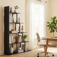 Industriële boekenkast/kamerverdeler met 5 planken, 102 x 30 x 160 cm, zwart - A - Bekijken 4