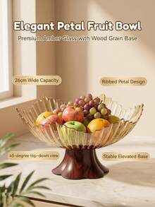 1pc Wood Grain Base High Foot Fruit Bowl: Made Of Thickened PP Material, Scratch-Resistant, Wear-Resistant And Odorless. Suitable For Storing Fruits, Snacks, Candies, Afternoon Tea Desserts, Etc. Detachable Base For Easy Cleaning. - View 12