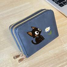 Cat And Flower Printed Card Holder Lightweight Fashionable Wallet Suitable For Daily Use For Women Double Zipper Mini Wallet Purse Wallet Card Wallet - Multicolor - View 11