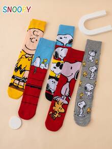 5 أزواج من جوارب منتصف الساق للرجال بنمط جرو تشارلي براون الكرتوني المرح من سلسلة SNOOPY الأصلية - متعدد الألوان - مشاهدة 3