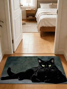 1pc Cool Black Cat Pattern Diatomaceous Earth Kitchen Mat, 3.5mm Trimmable, Sponge Pressure Relief Rubber Bottom Easy To Clean, Kitchen Entryway Laundry Room Living Room Universal Anti-Slip Rug - Multicolor - View 10
