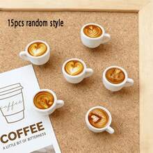 15/20pcs Coffee Latte Art Cup Push Pins, Creative Decorative Thumb Tacks For Cork Board, Photos, Wall Maps And School Supplies (Random Style) - Multi-color - View 8