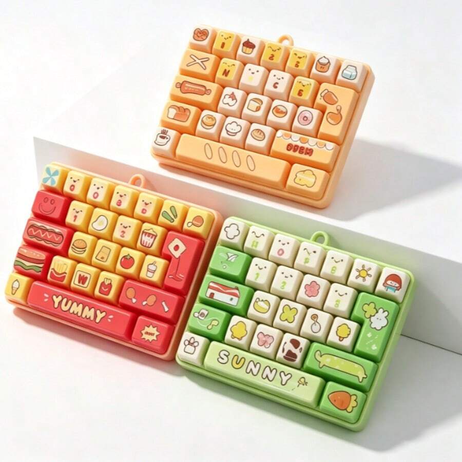 1pc Mini Keyboard Food-Shaped Pendant, Cute Cartoon Key Design Stress Relief Hanging Decoration Creative Accessory (Random Rope Color) - Multicolor - View 1