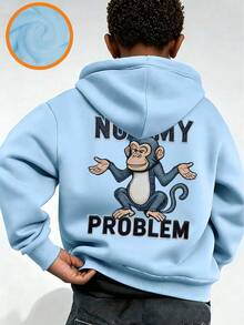 Tween Boy Fun Print Pullover Sweatshirt, Warm And Comfortable Thermal Lined Pullover Sweatshirt For Autumn/Winter - Baby Blue - View 4