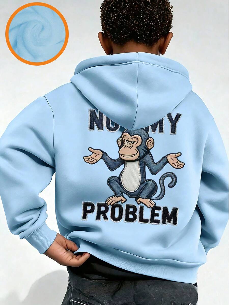 Tween Boy Fun Print Pullover Sweatshirt, Warm And Comfortable Thermal Lined Pullover Sweatshirt For Autumn/Winter - Baby Blue - View 1
