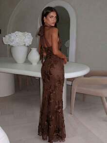 Elegant Backless Formal Dress, Romantic Sexy Party Gown, Suitable For Beach, Wedding, Formal Dinner, Wedding Guest Brown Fall - Brown - View 1