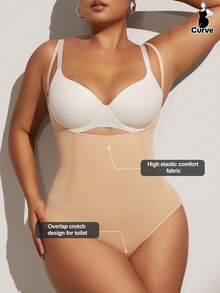 1pc Plus Size Women's Seamless Tummy Control Butt Lifting Shaping Panties - Apricot - View 6