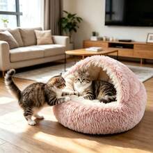 1pc Cute Cat Indoor Pet Bed, Washable Pet Cave Bed, Warm Pet Bed For Rabbits, Puppies And Cats - Grey - View 10