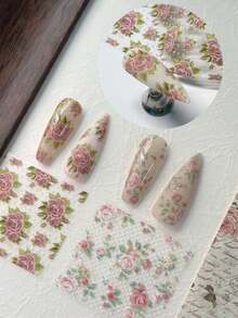 4pcs Nail Art Stickers, Holiday Pattern Foil Transfer Stickers Set, Laser Country Rose Pattern Nail Foil Stickers, Suitable For Women DIY Nail Decoration - Multicolor - View 1