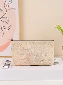 2/1pc Chinese Style Lace Cosmetic Bag Large Capacity Water-Resistant Wash Bag Travel Storage Bag Portable Multi-Functional Handbag - Multicolor - View 11