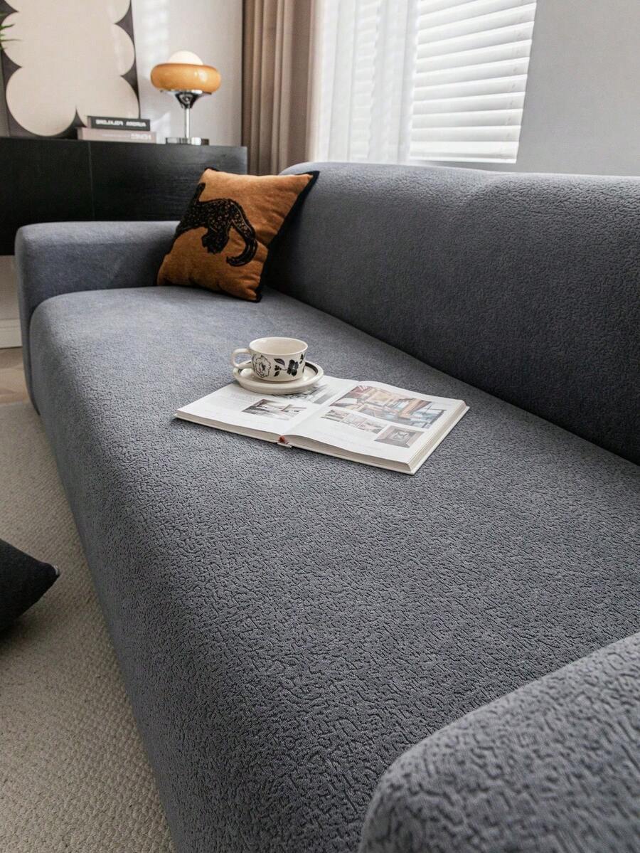 1pc Plush Velvet Stretch Sofa Cover, Pet-Friendly Non-Slip Durable, Machine Washable Colorfast, Holiday Decor Adds Ambiance Protects Sofa, Fits 1/2/3/4 Seater Sofa, Comes With Anti-Slip Stick - Dark Grey - View 1