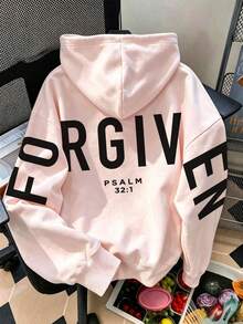 1pc Thermal Lined Thickened Warm Slogan Print Sweatshirt, Suitable For Teenage Girls, Student Girls, Children Autumn/Winter Long Sleeve Top, Unisex Style - Pink - View 4