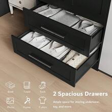 Armoire Wardrobe Closet With 2 Drawers, Bedroom Clothing Storage Cabinet With Shelves And Aluminum Hanging Rod, Freestanding Clothes Organizer With Magnetic Door Catch - Black - View 5