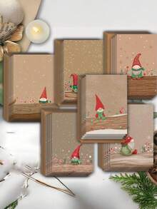 12 Christmas Greeting Cards (With Envelopes) - Red Hat Elf Dwarf - Cute Winter Elf And Snowflake Cards, Suitable For Friends, Family, Teachers - Blank Message Christmas Cards - View 6