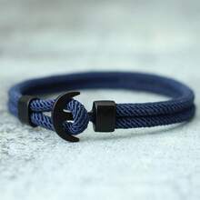 51Luckind Pulsera de ancla para hombres, pulsera náutica de doble capa, regalo para él, accesorio de surf - Azul Marino - Ver 5
