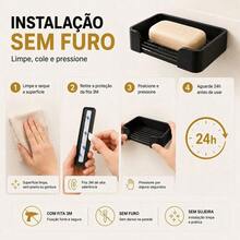 Saboneteira Parede Com Dreno Fita 3M Sem Furar Banheiro Cozinha Lavanderia - preto - Visão 5