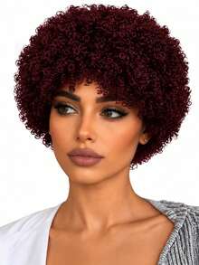 Fashionable 8-Inch Burgundy Curly Wig, High-Temperature Synthetic Heat-Resistant Wig, Natural Voluminous Style, Perfect For Various Parties And Balls - Burgundy - View 6