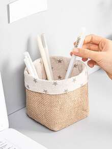1pc Random Style Linen Pencil Holder Storage Basket - Multicolor - View 5