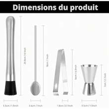 Pilon à Cocktail en Acier Inoxydable Avec Cuillère, Shaker, Verre Doseur - Accessoire de Bar Pour Cuisine, Mojito, Glace - Voir 2