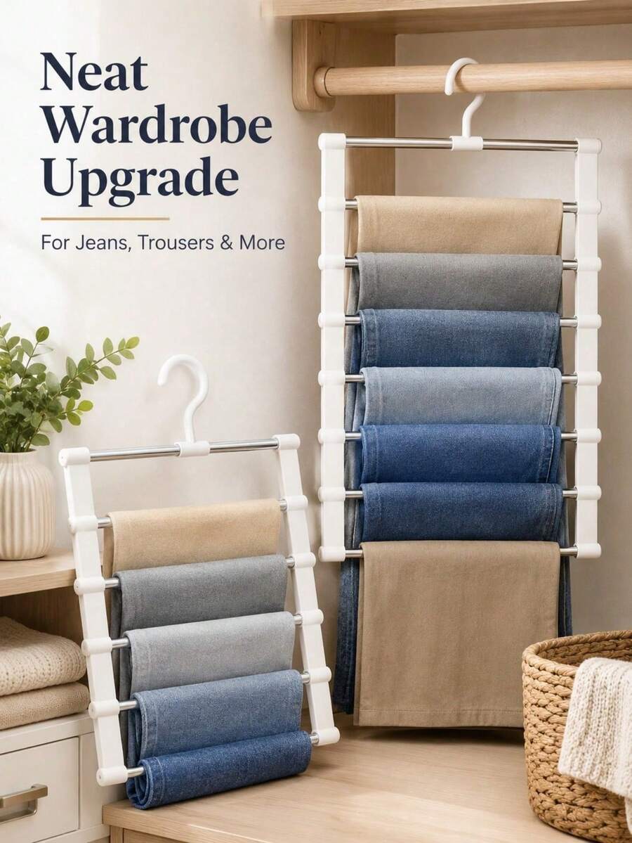 1/2pcs Multi-Layer Multi-Function Pants Rack, Space-Saving Folding Design, Effectively Organizes Wardrobe, Suitable For Jeans, Leggings And Casual Pants Storage, Non-Slip Pants Rack For Home Use, Easy To Assemble, Holiday Preparation Choice - Multicolor - View 1