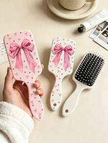 1/2/3pcs Air Cushion Massage Comb, Pink Bow And Heart Pattern, Women's Anti-Static Large Paddle Brush, Detangling Styling Scalp Massage Comb, For Home Daily Use, Gift For Family And Friends - Multicolor - View 8
