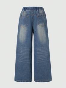Quần jean denim ống đứng dáng rộng phong cách thời trang casual cho bé gái - Màu xanh lam - Xem 3