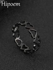 1pc Heart Decor Ring, Stainless Steel Jewelry Goth Punk Jewelry Valentines - Black - View 1