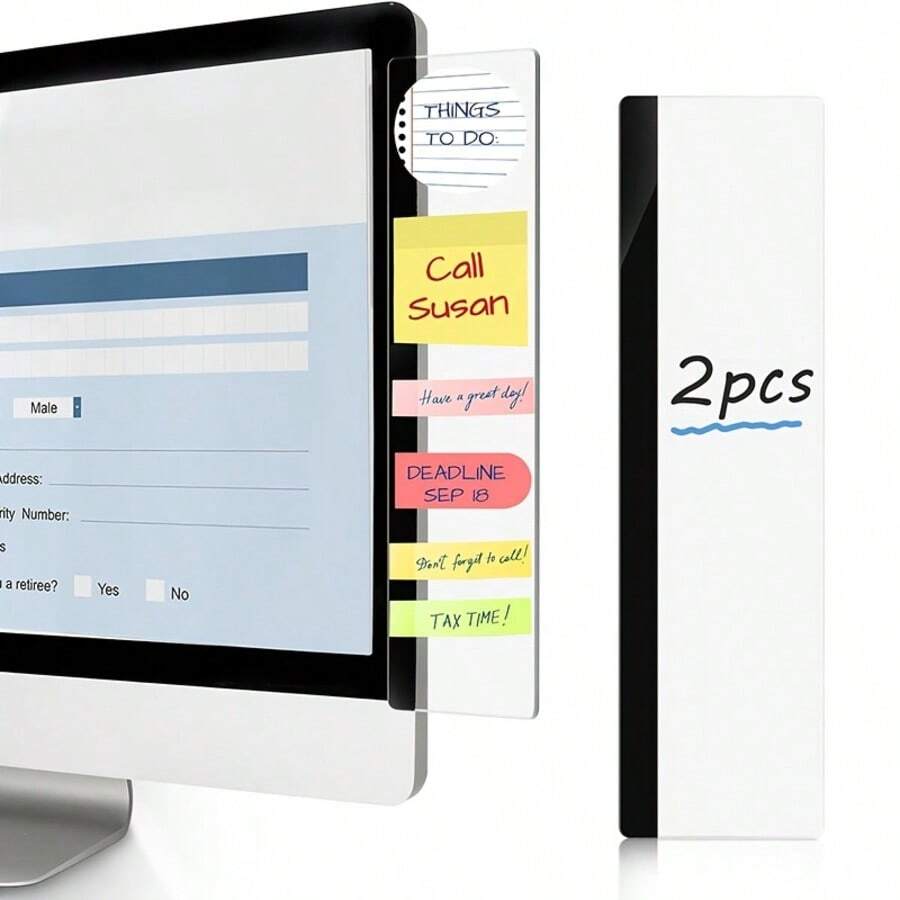1pc/2pcs/3pcs Computer Monitor Memo Board, Monitor Sticky Note Holder, Right Side Monitor Memo Board, Computer Monitor Adhesive Memo Clip, Office Desk Enhanced Equipment Message Memo Board - Acrylic Memo Board - View 1