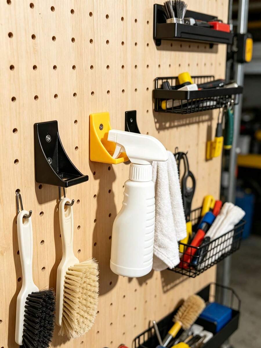 Wall-Mounted Spray Bottle Storage Rack, Multi-Function Cleaning Bottle Holder, Space-Saving Kitchen Cabinet, Bathroom, Laundry Room Wall Storage, Home Cleaning Supplies Organization Solution - Multicolor - View 1