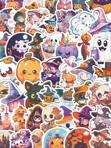 50Pcs Kawaii Spooky Halloween Stickers, Cartoon Ghost Pumpkin Witch Bat Zombie Waterproof Decals For Luggage Notebook DIY Craft Holiday Gift, Cute Stickers - Multicolor - View 2
