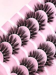 7 Pairs Fox Eye False Eyelashes, Fluffy Voluminous Wispy Lashes, Natural Curly 3D Stereo Faux Mink Eyelashes, Soft Reusable Eye Lashes For Women Daily Party Makeup - Black - View 3
