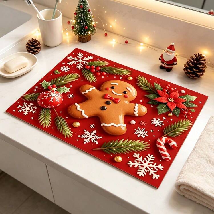 1pc Dish Drying Mat, Coffee Machine Mat, Christmas Red Plaid Coaster, High Absorbency Quick Dry Mat, Suitable For Kitchen Table, Bar Counter Decoration And Protection, Christmas Atmosphere Desktop Protection Mat, Multi-Purpose Drying Mat, Home Gift, Desktop Decor, Holiday Room Decoration Supplies - XYLSD-978 - View 4