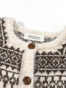 Women's Colorblock Single-Breasted Casual Versatile Long Sleeve Sweater - Apricot - View 3