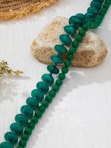 OABE Set Kalung Manik-Manik Hijau Gaya Bohemian 2 Buah/Set, Desain Berlapis, Cocok untuk Pemakaian Sehari-hari Wanita - Hijau - View 6
