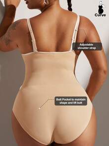 1pc Plus Size Women's Seamless Tummy Control Butt Lifting Shaping Panties - Apricot - View 5