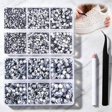 2 Boxes White 6-Grid Mixed Size Rhinestones + Tweezers Pen Transparent Rhinestone Set, SS6-SS30 Multi-Specification Faceted, High Brightness, Transparent White Rhinestones, Strong Refractive Light, Suitable For Phone Case Decoration, Shoe/Bag/Clothing Rhinestone Application, Jewelry DIY, Handmade Gifts, Clothing Accessories - Clear - View 1