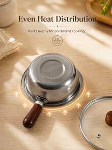 Stainless Steel Milk Pot With Anti-Scald Wooden Handle And Glass Lid, Multi-Functional Mini Cooking Pot For Heating Milk, Cooking Noodles, Baby Food, Portable Soup Pot For Dormitory Single Person, Holiday Single Person Small Pot - View 7