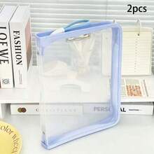 2pcs Macaron Edge Transparent Zipper File Bag Set, A4 Thickened PVC Transparent Storage Bag With Portable Handle, Clear Bag Body Allows Viewing Contents Without Opening, Includes File Bag And Gel Pen Combination - Zipper Document Bag - View 10