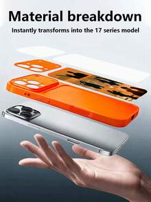 1pc Customized 5-Photo Family/Couple Orange Luxury Fashion Large Window Tempered Glass Phone Case With Lens Protection, Matte Anti-Drop Full Coverage Premium Protective Cover For IPhone 17/17Pro/17ProMax/17Air/16/16Pro/16ProMax/16Plus/15/15Plus/15Pro/15ProMax/14/14Plus/14Pro/14ProMax/13/13Pro/13ProMax/12/11 - Orange - View 8