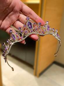 1pc Women's Luxury 3D Rhinestone Crown, Elegant Light Luxury Style, Women's Headband, Suitable For Various Holiday Accessories, Bridal Headpiece, Bridesmaid Accessories And Birthday Gifts - Purple - View 7