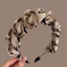 Women's Satin Ruched Bubble Headband, Non-Slip Toothed High-Top Face-Slimming Fabric Headband, Elegant Neutral Color Daily Hair Accessory - Multicolor - View 3