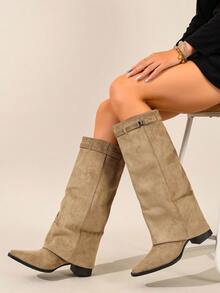 Women's Mid-Calf Boots, Vintage Bohemian Western Style, Suitable For Music Festivals And Party Outfits, Essential For Vacation And Travel - Khaki - View 4