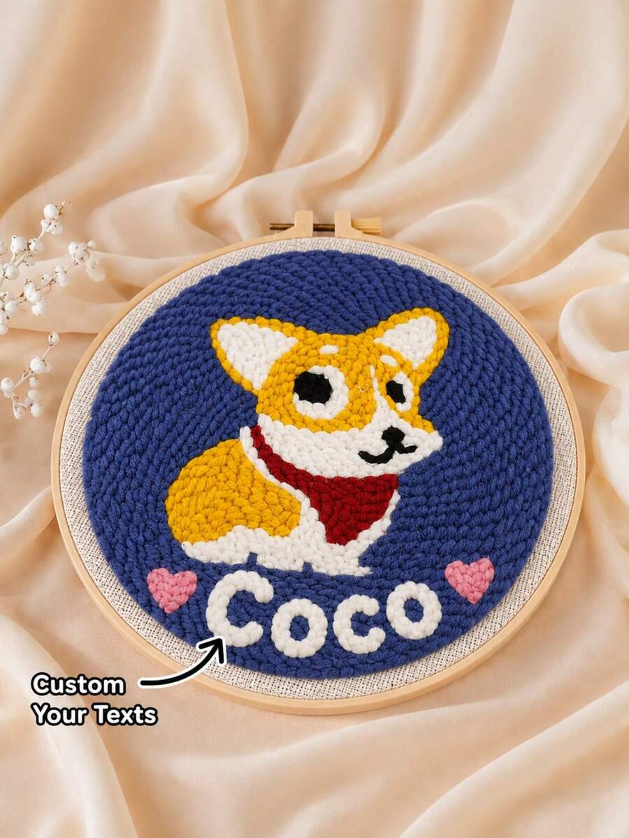 Customized Text Handmade Crafts, Personalized Wall Decor, DIY Punch Needle Embroidery Kit, Animal Pattern Embroidery Set, Creative Children's Gift, Bedroom Decoration, DIY Punch Needle Art - Multicolor - View 1