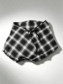 New Plaid High-Waist Skirt With Decorative Drawstring Design, Unisex, Adjustable Tie, Ruffle Hem, Suitable For Home Wear, Autumn/Winter - Multicolor - View 11