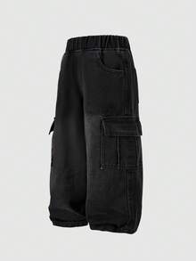 Straight Leg Fashion Casual Denim Jeans, Suitable For Boys, Street Style - Black - View 4