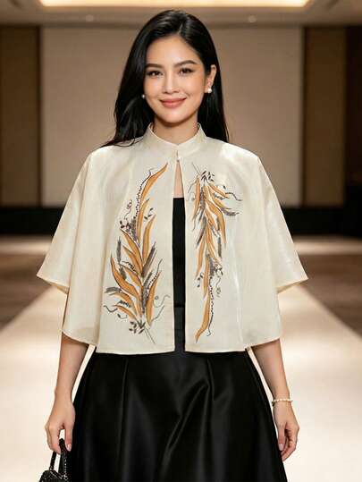 Modern Filipiniana Printed Cape Bolero 1-Button Women's Top