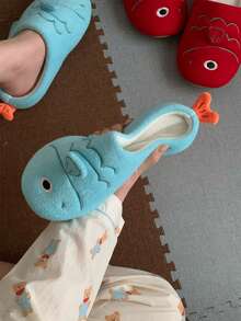 XIXITIAO Cute Carp‑Shaped Closed Toe Slippers, Lightweight Cozy Warm Home Slippers For Autumn Winter - Blue - View 10